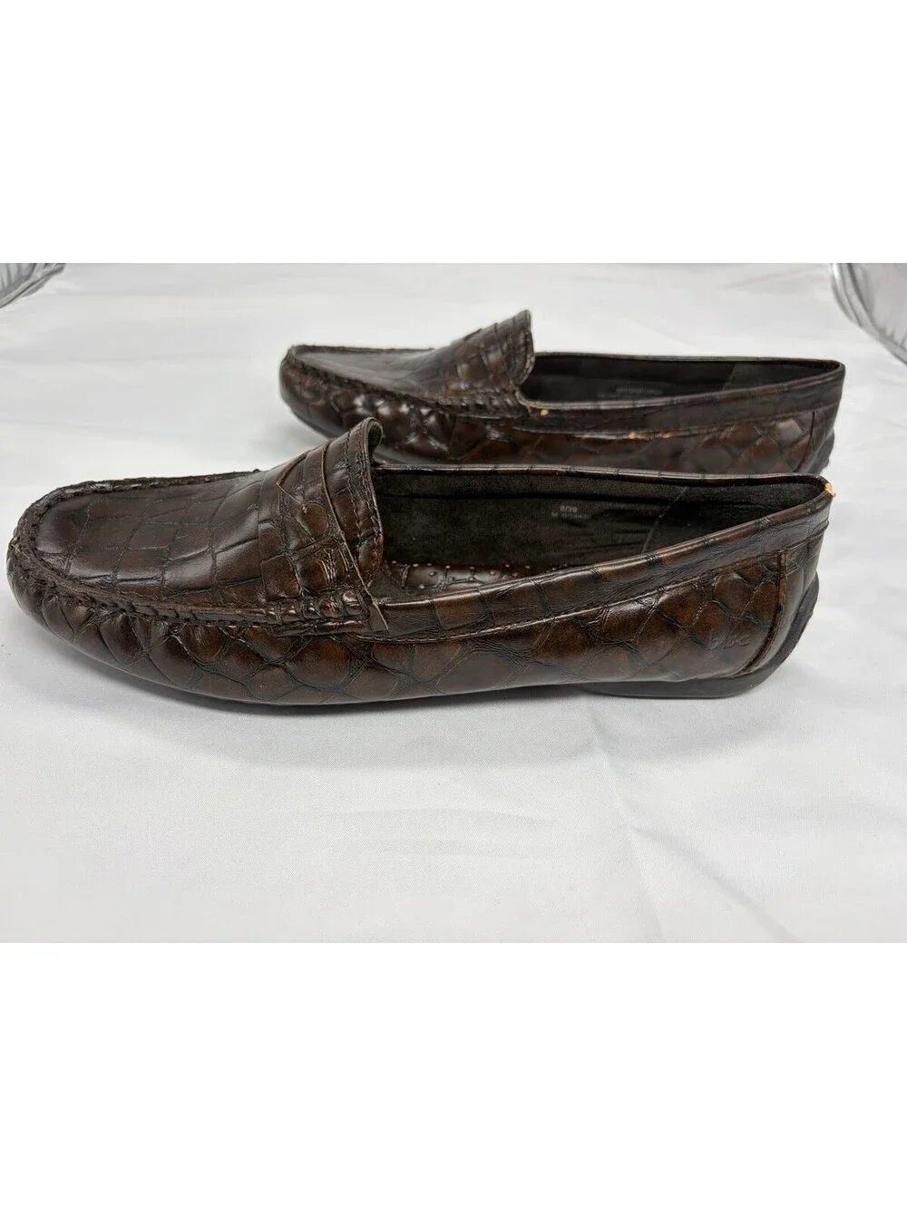 Born Driving Loafers Andes Brown Leather Faux Crocodile Men's Size 8/39